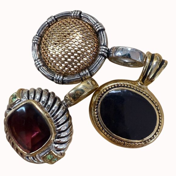 Lot Of 3 Vintage Two-Tone Enhancer Pendants, Retro, Y2K, Glam, Lux - Picture 1 of 11